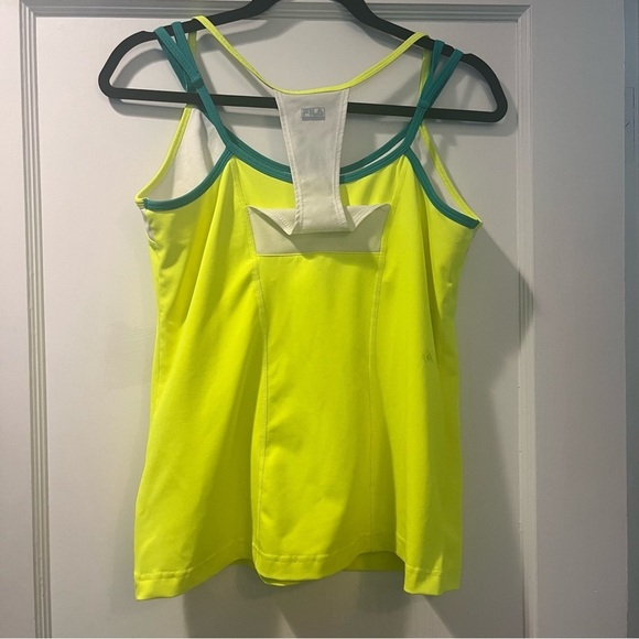 FILA Neon Yellow and Green Strappy Tennis Pickleball Workout Tank Size Large - Picture 3 of 6